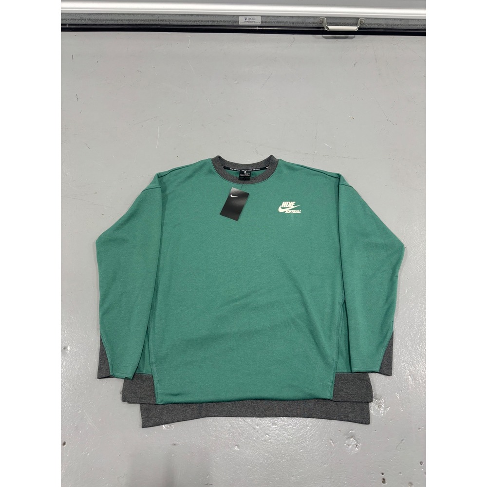 Nike Softball Dri-FIT Sweatshirt Mens Large Green Grey Crewneck Pullover NEW